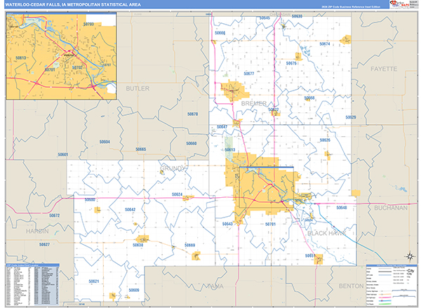 Waterloo-Cedar Falls Metro Area Wall Map Basic Style